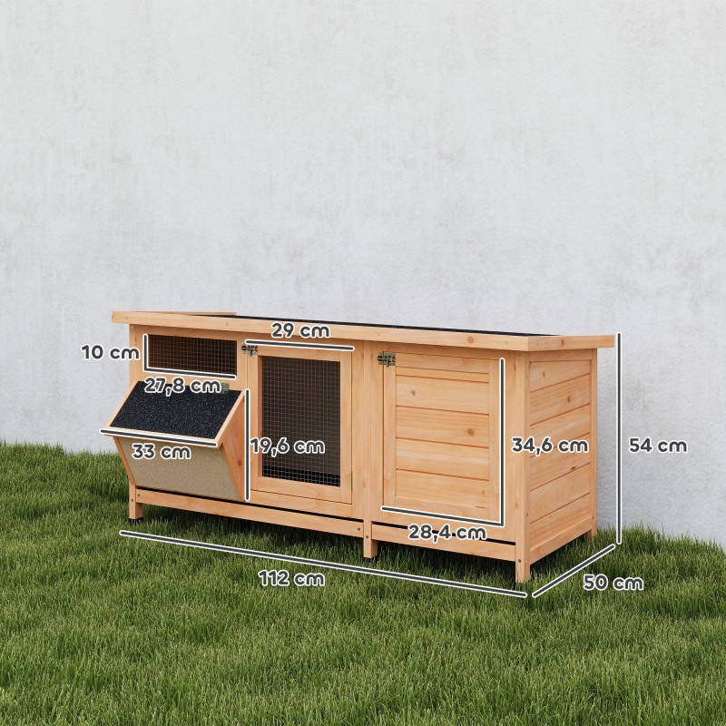 Kaninahäkki ulkokäyttöön kuusipuuta 112x50x54 cm bitumikatolla natur/musta