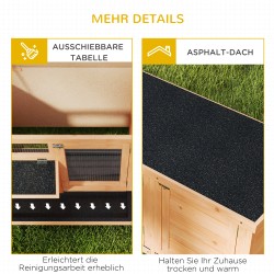 Kaninahäkki ulkokäyttöön kuusipuuta 112x50x54 cm bitumikatolla natur/musta