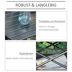 Taitettava alumiininen retkipöytä verkkokankaisella säilytystaskulla 70 x 70 x 69 cm musta