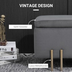 Säilytyspenkki samettimaisella verhoilulla ja metallijaloilla 100 x 40 x 42 cm tummanharmaa