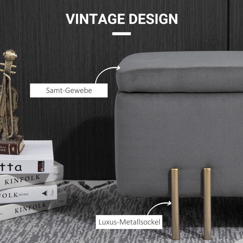 Säilytyspenkki samettimaisella verhoilulla ja metallijaloilla 100 x 40 x 42 cm tummanharmaa