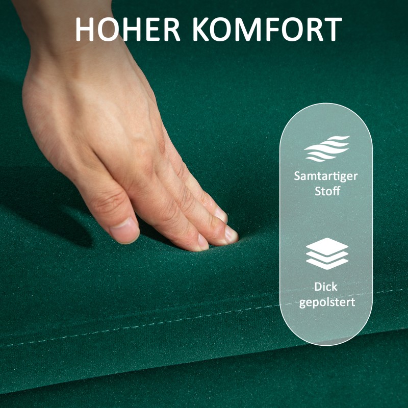 Säilytyspenkki olohuoneeseen, kumipuu ja metalli, samettiverhoilu, 100 x 40 x 42 cm, vihreä