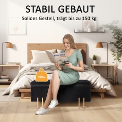 Säilytyspenkki eteiseen, kumipuu ja metalli, samettimainen verhoilu, 100 x 40 x 42 cm, musta