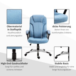 Työtuoli toimistotuoli ergonominen keinutoiminto pellavakangas 66x75x110–120 cm vaaleansininen