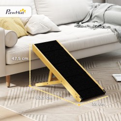 Koiran ramppi, säädettävä puinen lemmikkiramppi 4 tasolla, taitettava, mäntypuu, enint. 15 kg, luonnonpuu/musta