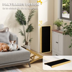 Koiran ramppi, säädettävä puinen lemmikkiramppi 4 tasolla, taitettava, mäntypuu, enint. 15 kg, luonnonpuu/musta