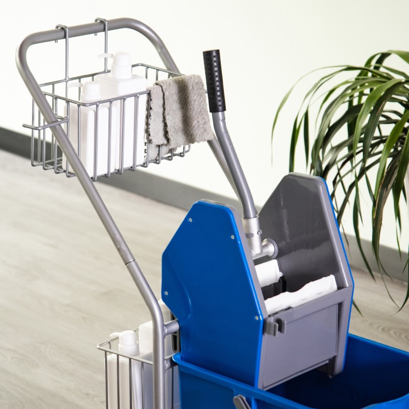 Siivousvaunu 26 L ämpärillä ja puristimella, muovi/metalli, sininen, pyörillä