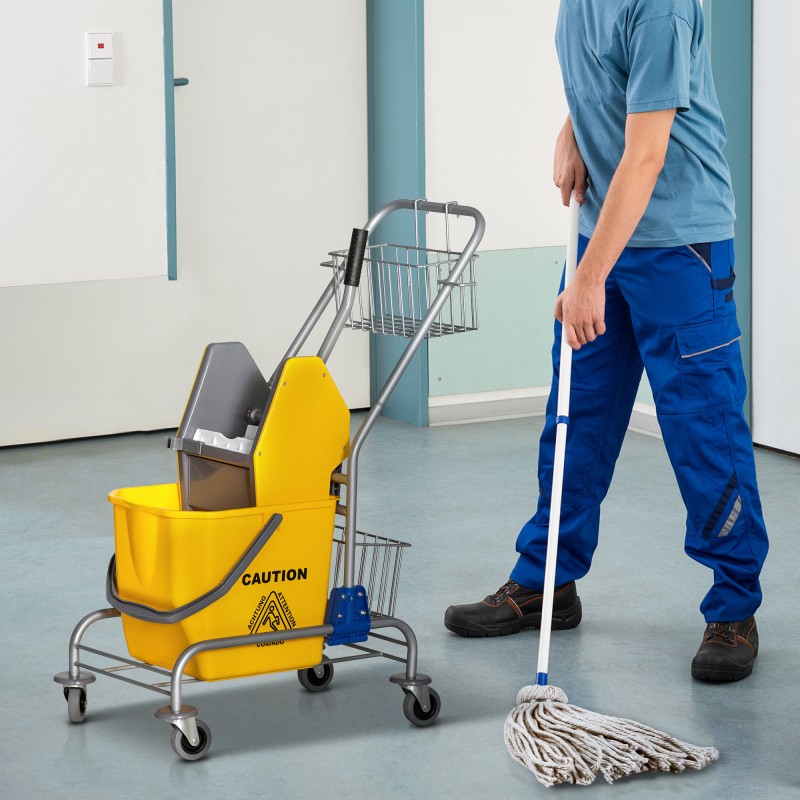 Lattianpesuämpäri puristimella ja pyörillä, 26 l, muovi/metalli, keltainen