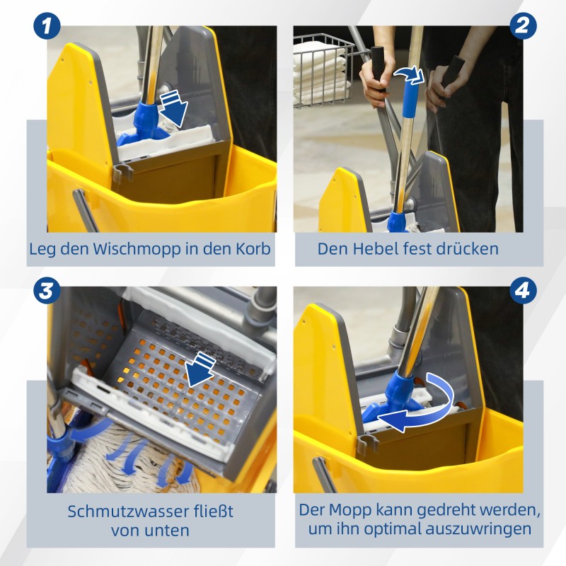 Lattianpesuämpäri puristimella ja pyörillä, 26 l, muovi/metalli, keltainen