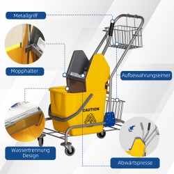 Lattianpesuämpäri puristimella ja pyörillä, 26 l, muovi/metalli, keltainen