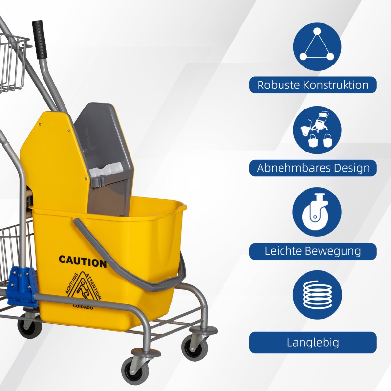 Lattianpesuämpäri puristimella ja pyörillä, 26 l, muovi/metalli, keltainen