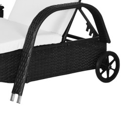 Aurinkotuoli- ja pöytäsarja ulkokäyttöön 3-osainen polyrottinki/metalli musta–kermanvalkoinen