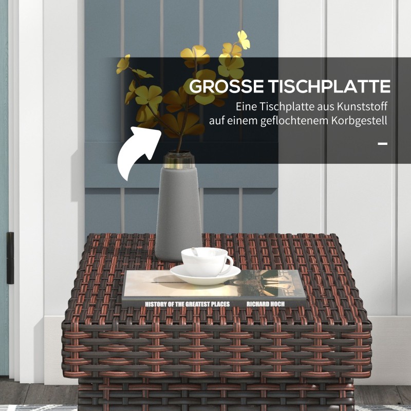 Taitettava polyrottinkinen puutarhan sivupöytä ulkokäyttöön 60 x 41 x 41 cm ruskea