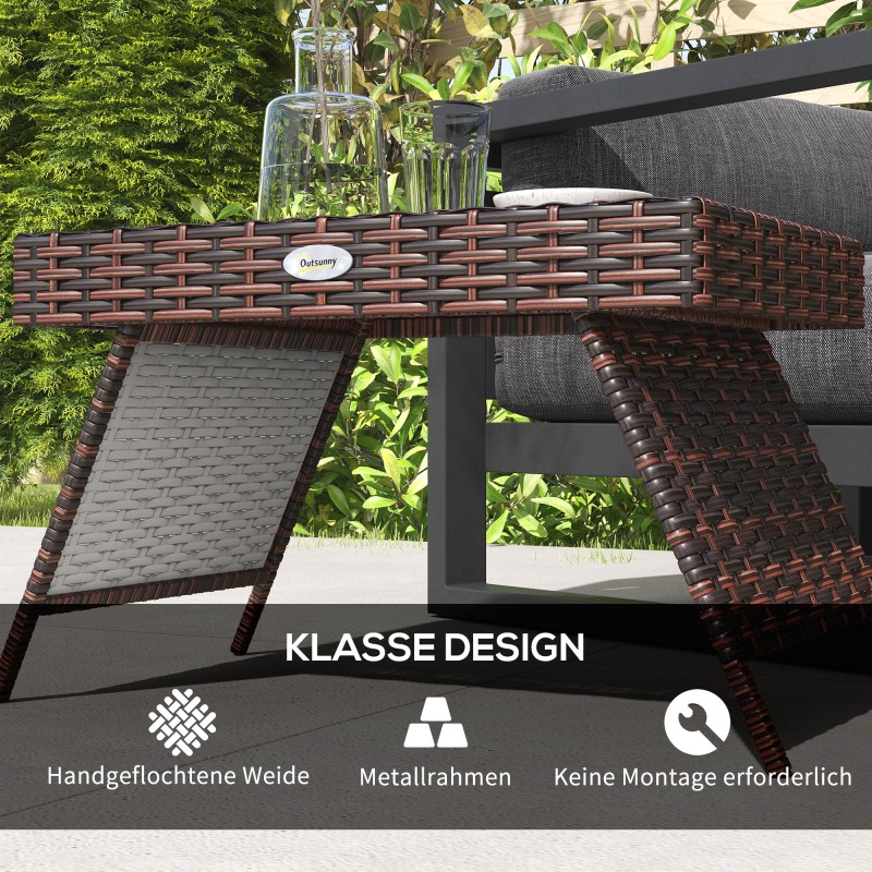 Taitettava polyrottinkinen puutarhan sivupöytä ulkokäyttöön 60 x 41 x 41 cm ruskea