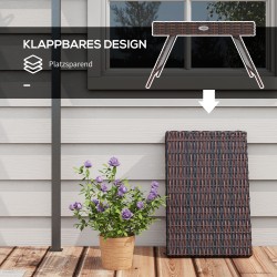 Taitettava polyrottinkinen puutarhan sivupöytä ulkokäyttöön 60 x 41 x 41 cm ruskea