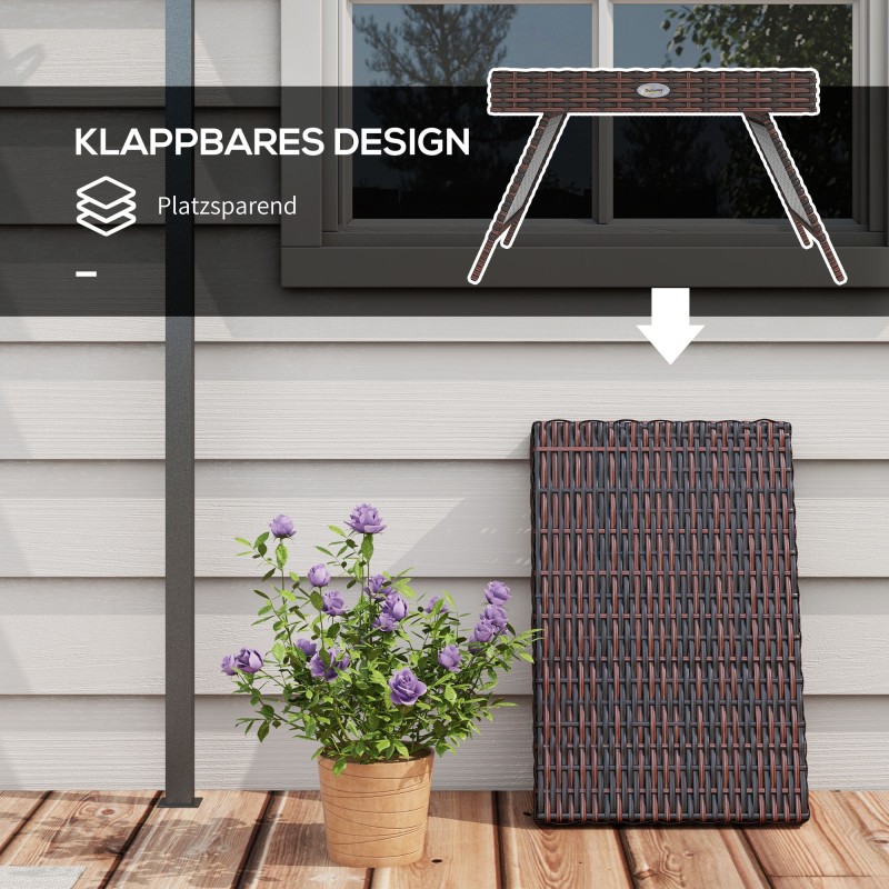 Taitettava polyrottinkinen puutarhan sivupöytä ulkokäyttöön 60 x 41 x 41 cm ruskea