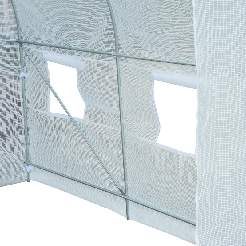 Kasvihuone PE-katteella 245 x 200 x 200 cm, sinkitty teräsrunko, ovella ja ikkunoilla, valkoinen