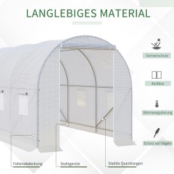Kasvutunneli kasvihuone PE-muovikate 350 x 200 x 200 cm, sinkitty teräsrunko, valkoinen