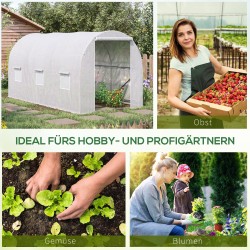 Kasvutunneli kasvihuone PE-muovikate 350 x 200 x 200 cm, sinkitty teräsrunko, valkoinen