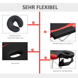 Hierontapöytä 3-osainen alumiinirunkoinen taitettava 215 x 81 cm 225 kg musta/punainen