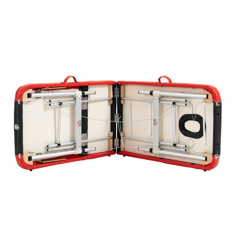 Hierontapöytä 3-osainen alumiinirunkoinen taitettava 215 x 81 cm 225 kg musta/punainen