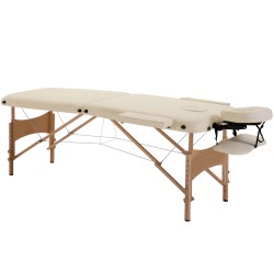 Hierontapöytä taitettava korkeussäädettävä pyökkirunko ja keinonahka 210 x 81 cm creme