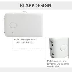 Kokoontaitettava hierontapöytä 3-osainen alumiinirunko 215 x 81 cm valkoinen, kantavuus 225 kg