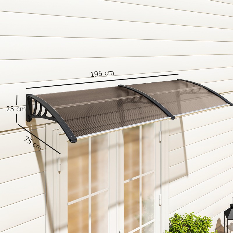 Ovikatos polykarbonaatti ja alumiini 75 x 195 x 23 cm ruskea UV- ja säänkestävä