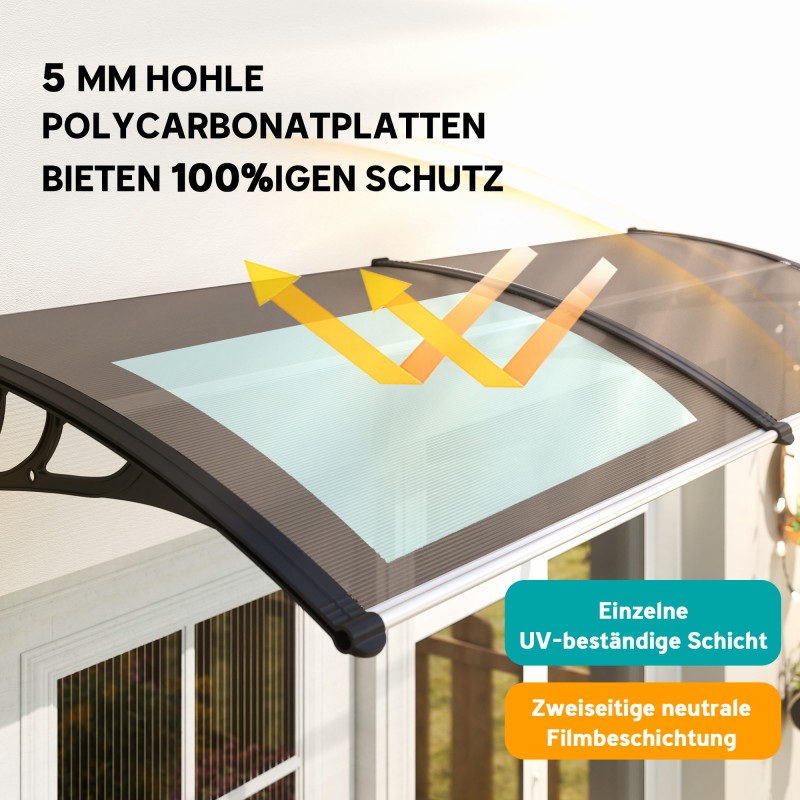 Ovikatos polykarbonaatti ja alumiini 75 x 195 x 23 cm ruskea UV- ja säänkestävä