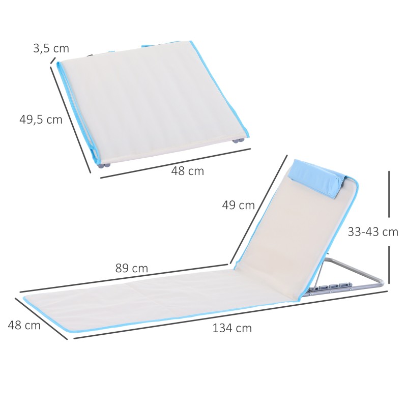 Taitettava aurinkotuoli rannalle ja puutarhaan 2 kpl, teräsrunko, 134 x 48 x 33–43 cm, beige