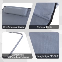 Taitettava puutarhalepotuoli 2 kpl, säädettävä selkänoja ja päätyyny, teräsrunko, harmaa