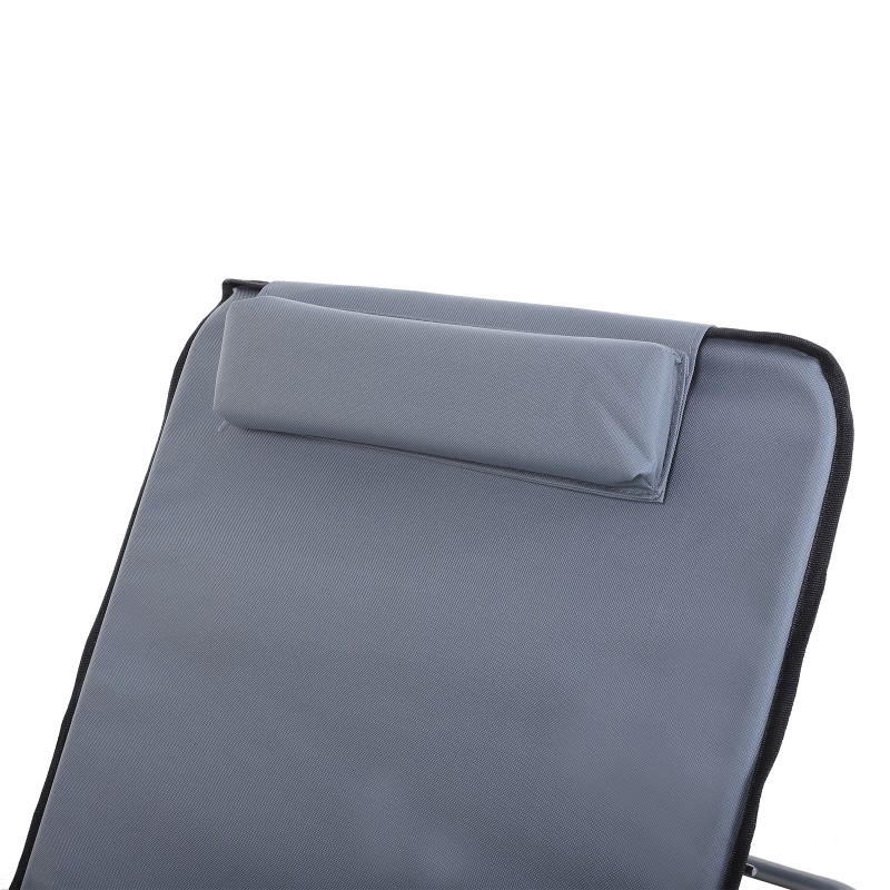 Taitettava puutarhalepotuoli 2 kpl, säädettävä selkänoja ja päätyyny, teräsrunko, harmaa