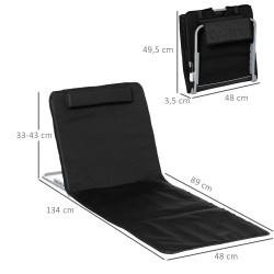 Taitettava aurinkotuolisetti 2 kpl, teräsrunko ja Oxford-polyesteri, 134 x 48 x 33–43 cm, musta