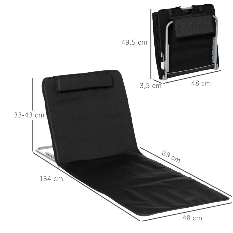 Taitettava aurinkotuolisetti 2 kpl, teräsrunko ja Oxford-polyesteri, 134 x 48 x 33–43 cm, musta