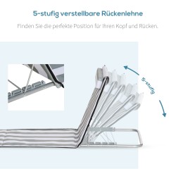 Taitettava aurinkotuolisetti ulkokäyttöön, 2 kpl, säädettävä selkänoja, kantokassi, vaaleanharmaa