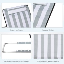 Taitettava aurinkotuolisetti ulkokäyttöön, 2 kpl, säädettävä selkänoja, kantokassi, vaaleanharmaa