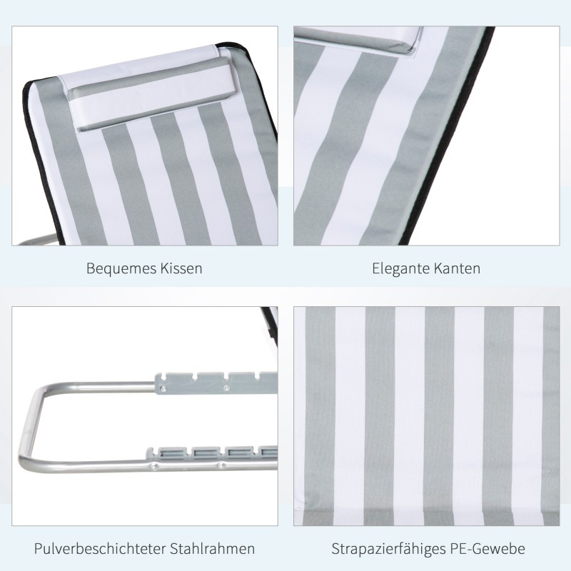 Taitettava aurinkotuolisetti ulkokäyttöön, 2 kpl, säädettävä selkänoja, kantokassi, vaaleanharmaa