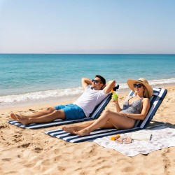 Taitettava aurinkovuodesetti 2 kpl, 5-asentoinen selkänoja, niskatyyny, kantokassi, sininen