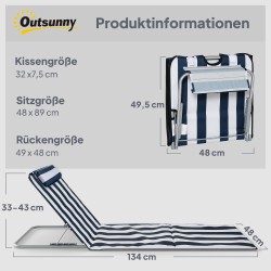 Taitettava aurinkovuodesetti 2 kpl, 5-asentoinen selkänoja, niskatyyny, kantokassi, sininen
