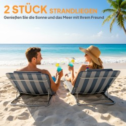 Taitettava aurinkovuodesetti 2 kpl, 5-asentoinen selkänoja, niskatyyny, kantokassi, sininen