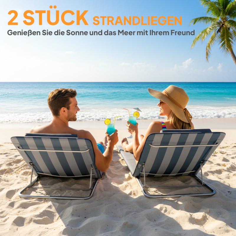 Taitettava aurinkovuodesetti 2 kpl, 5-asentoinen selkänoja, niskatyyny, kantokassi, sininen