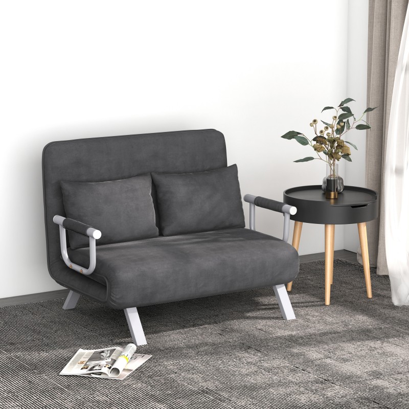 2-istuttava vuodesohva 3-in-1, samettimainen verhoilu, 185 x 105 cm, harmaa