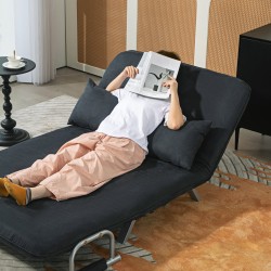 Kahden istuttava vuodesohva, 5-asentoinen selkänoja, mokkajäljitelmä, teräsrunko, musta