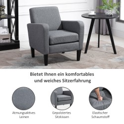 Nojatuoli lepotuoli puujaloilla, kangas leinenlook, 66 x 72 x 74 cm, vaaleanharmaa