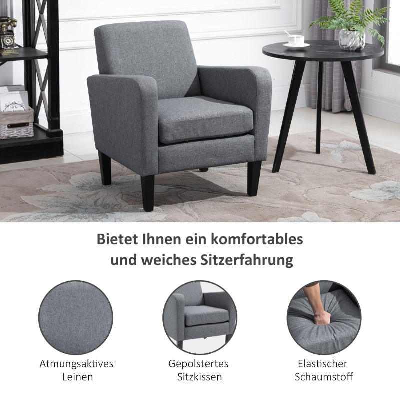 Nojatuoli lepotuoli puujaloilla, kangas leinenlook, 66 x 72 x 74 cm, vaaleanharmaa