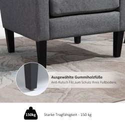 Nojatuoli lepotuoli puujaloilla, kangas leinenlook, 66 x 72 x 74 cm, vaaleanharmaa