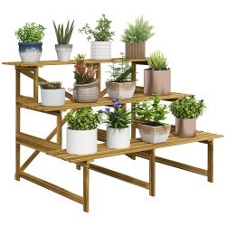 Puinen kolmiportainen kukkateline ulkokäyttöön kuusi 120 x 80 x 78 cm luonnonvärinen