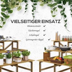 Puinen kolmiportainen kukkateline ulkokäyttöön, kuusi, 120 x 80 x 78 cm, luonnonvärinen