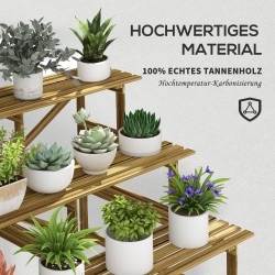 Puinen kolmiportainen kukkateline ulkokäyttöön, kuusi, 120 x 80 x 78 cm, luonnonvärinen