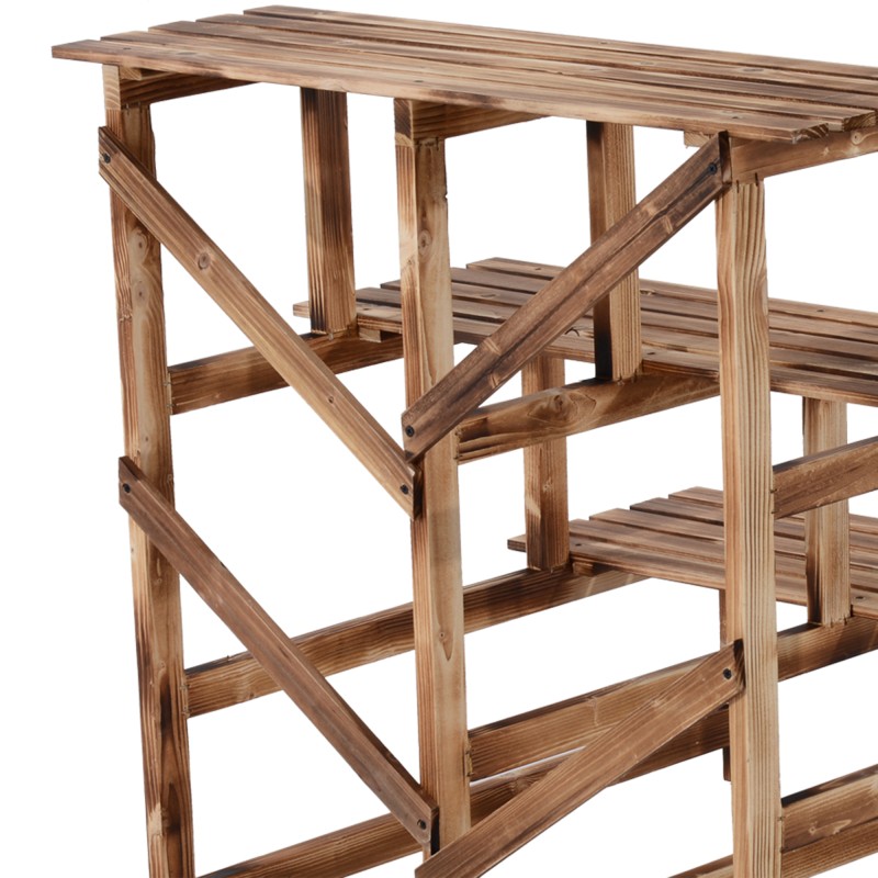 Puinen kasviteline 3 tasoa ulkokäyttöön, massiivipuuta, 80 x 80 x 78 cm, luonnonpuu